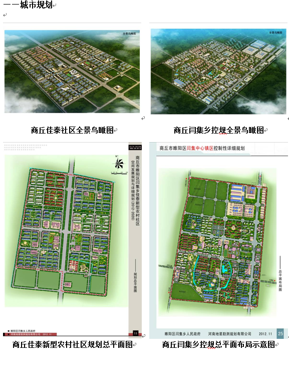 完成了鄢陵县,长葛市,商丘市睢阳区部分乡镇城镇及社区总体建设规划